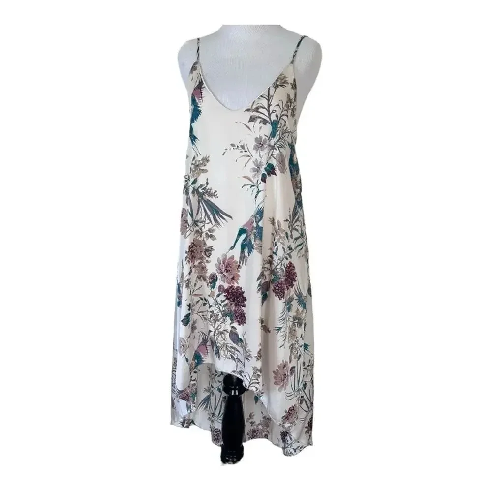 Honey Punch Spring Cream Floral High Low Dress with side Pockets - Picture 2 of 11